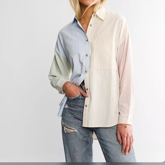 ACOA Striped Color Block Button Down Long Sleeved Shirt NWT From Buckle - Picture 13 of 16
